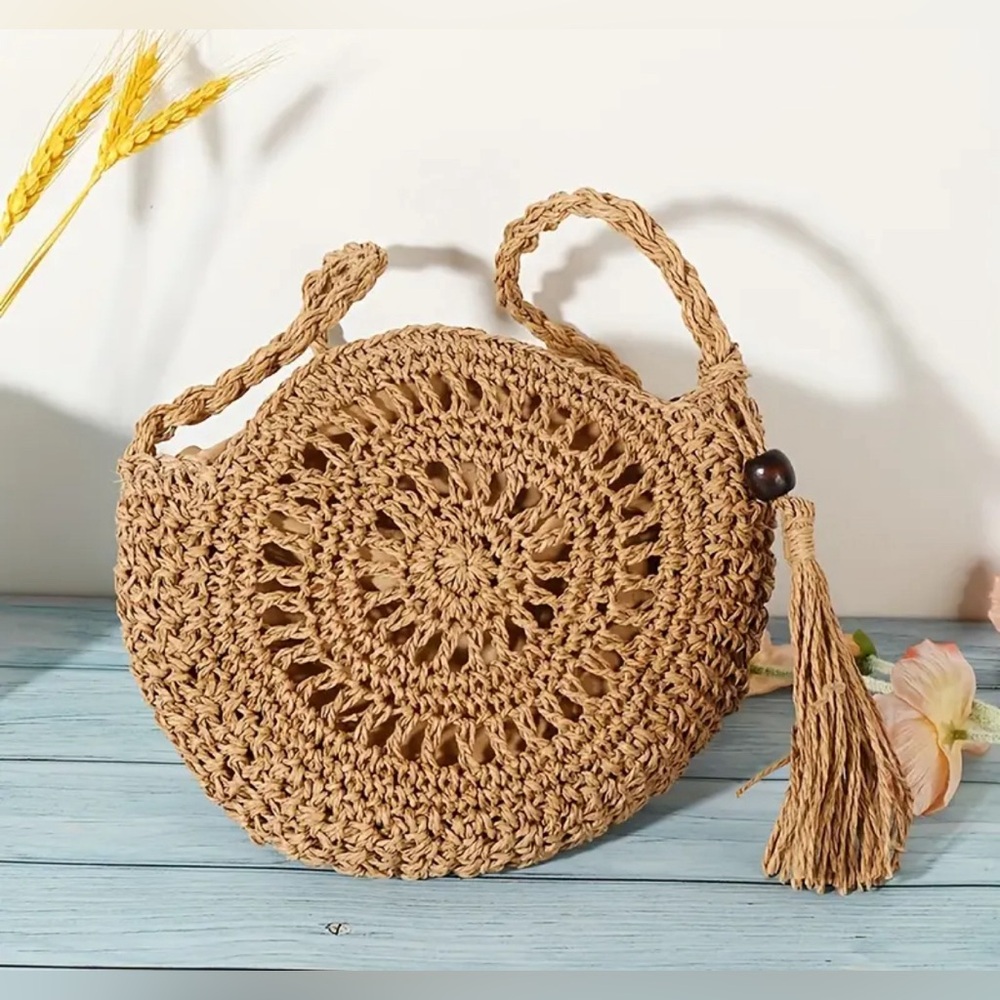 Woven Shoulder Bag with Intricate Crochet Design
